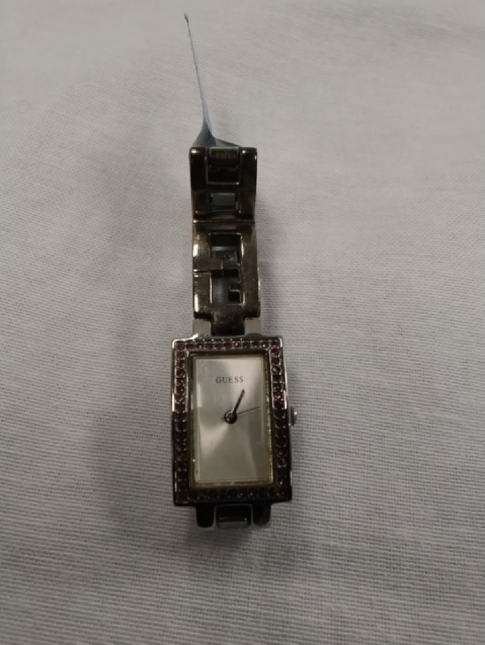 Guess Silver Crystal-Trim Rectangular Women's Watch